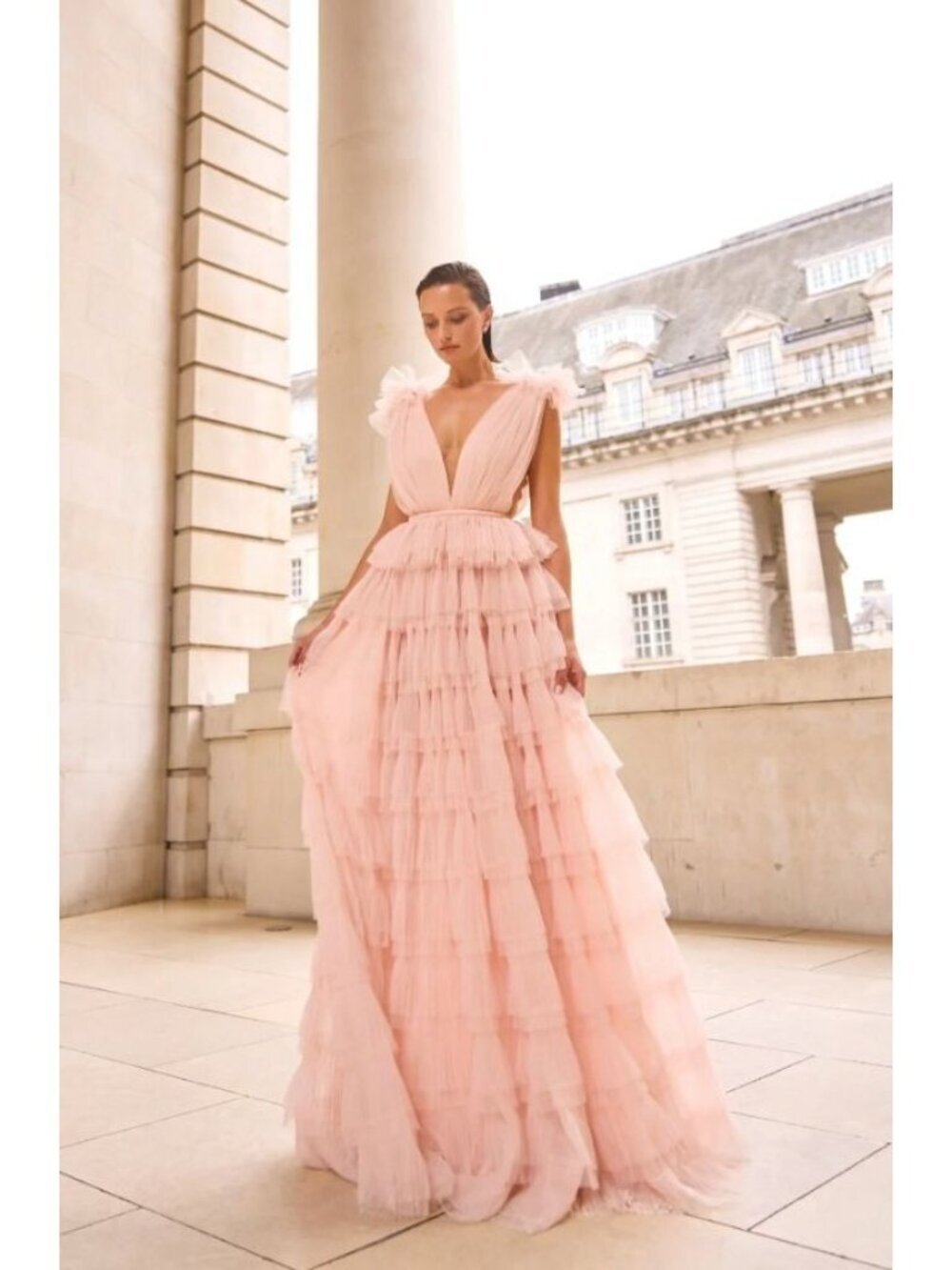 Sau Lee Sabrina Tulle Dress Nude Womens Size 6